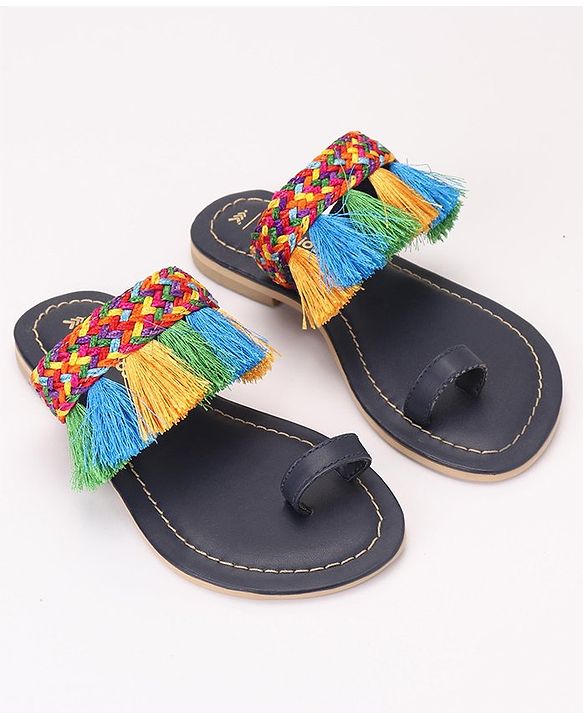 Pine Kids Ethnic Wear Chappal Fringe Detailing  - Brown