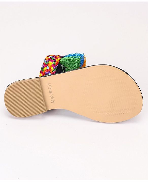 Pine Kids Ethnic Wear Chappal Fringe Detailing  - Brown