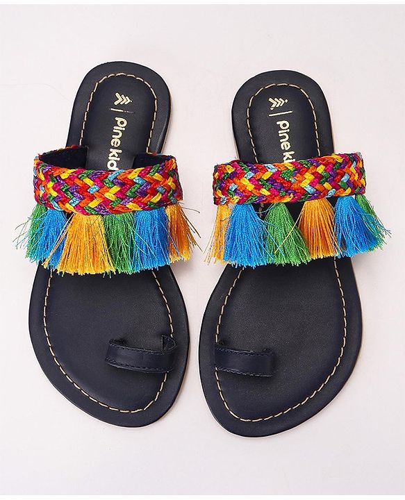 Pine Kids Ethnic Wear Chappal Fringe Detailing  - Brown