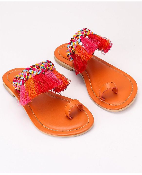 Pine Kids Ethnic Wear Chappal Fringe Detailing  - Navy Blue