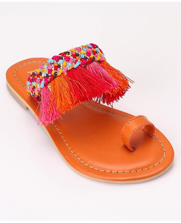 Pine Kids Ethnic Wear Chappal Fringe Detailing  - Navy Blue