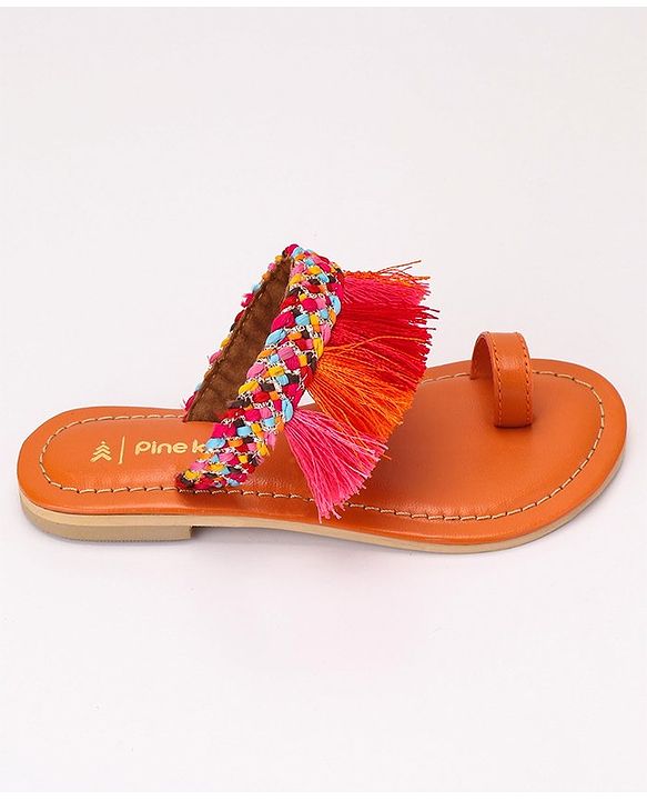 Pine Kids Ethnic Wear Chappal Fringe Detailing  - Navy Blue