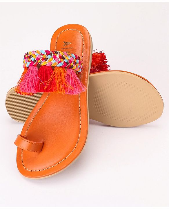 Pine Kids Ethnic Wear Chappal Fringe Detailing  - Navy Blue