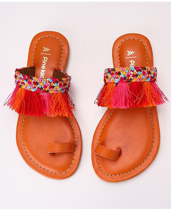 Pine Kids Ethnic Wear Chappal Fringe Detailing  - Navy Blue