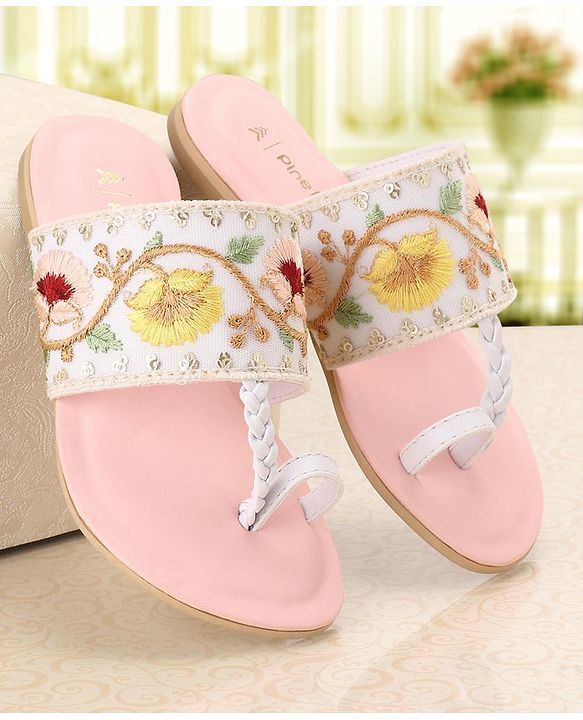 Pine Kids Ethnic Wear Chappal Floral Embroidery  - Pink