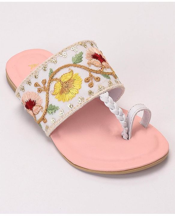 Pine Kids Ethnic Wear Chappal Floral Embroidery  - Pink
