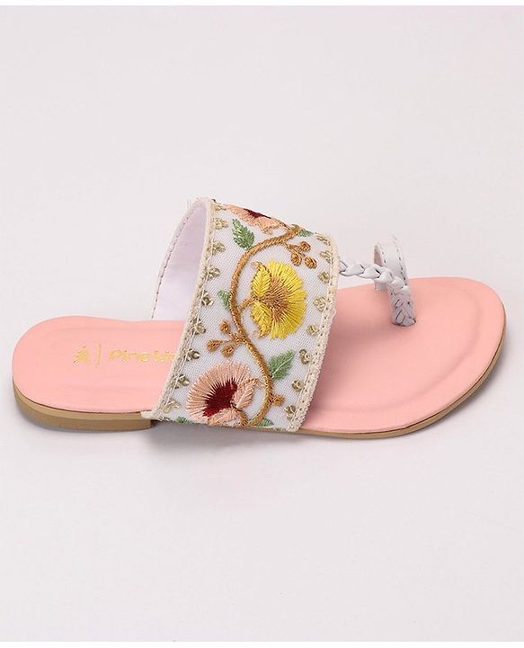 Pine Kids Ethnic Wear Chappal Floral Embroidery  - Pink