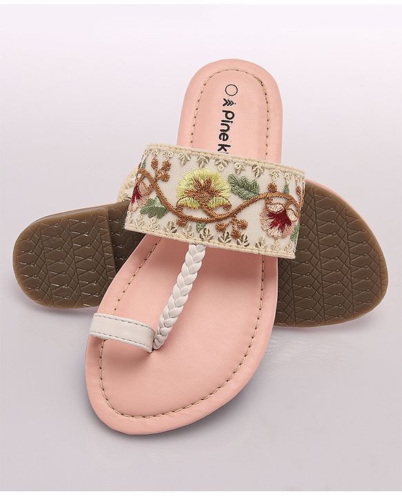Pine Kids Ethnic Wear Chappal Floral Embroidery  - Pink