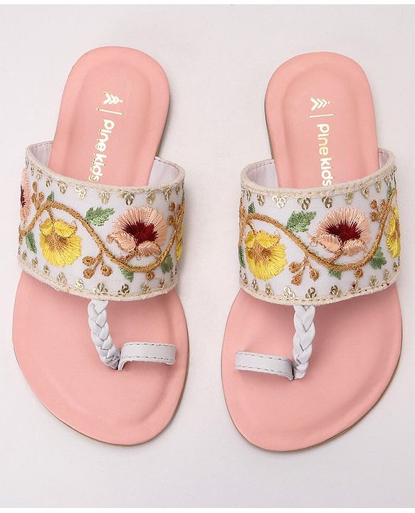 Pine Kids Ethnic Wear Chappal Floral Embroidery  - Pink