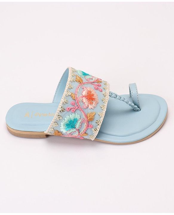 Pine Kids Ethnic Wear Chappal Floral Embroidery  - Sky Blue
