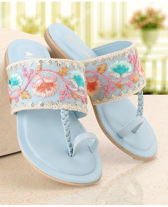Pine Kids Ethnic Wear Chappal Floral Embroidery  - Sky Blue