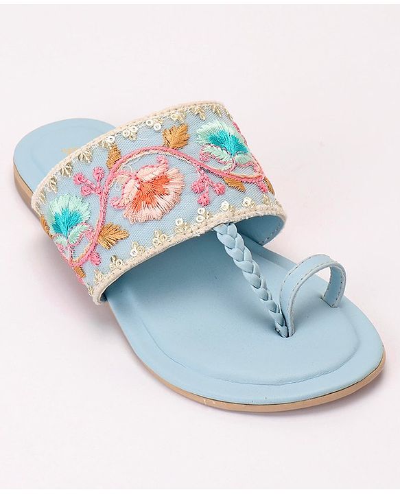 Pine Kids Ethnic Wear Chappal Floral Embroidery  - Sky Blue