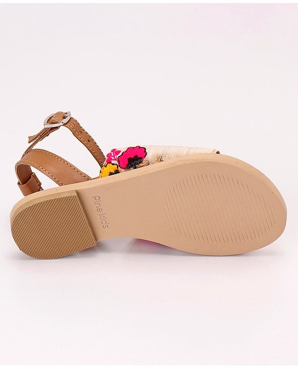 Pine Kids Ethnic Wear Sandals Floral Embroidery - Beige Brown