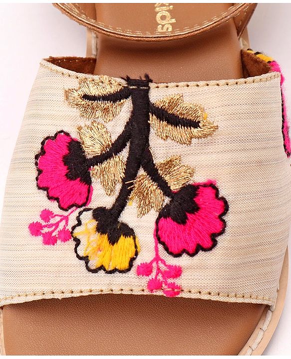 Pine Kids Ethnic Wear Sandals Floral Embroidery - Beige Brown