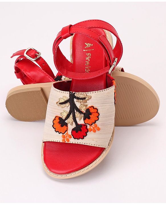 Pine Kids Ethnic Wear Sandals Floral Embroidery - Beige Brown