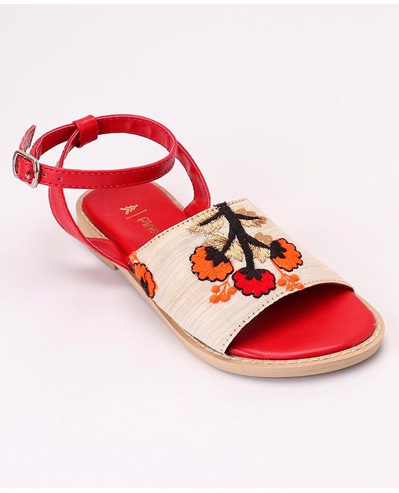 Pine Kids Ethnic Wear Sandals Floral Embroidery - Beige Brown