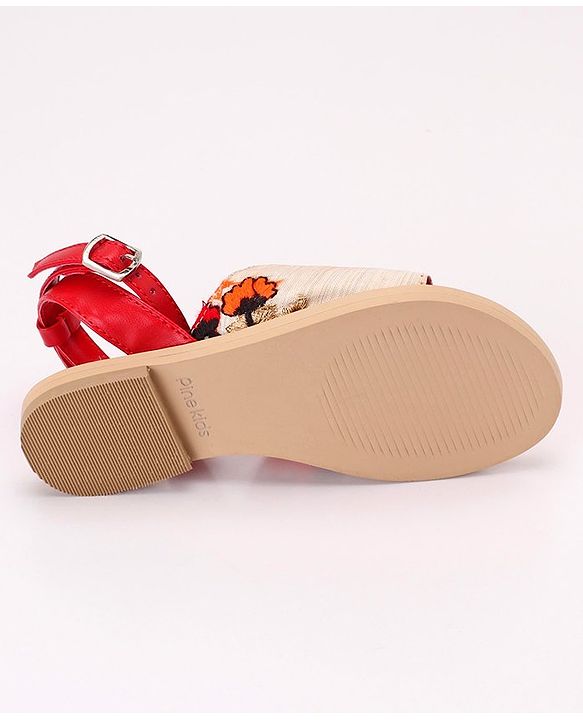 Pine Kids Ethnic Wear Sandals Floral Embroidery - Beige Brown