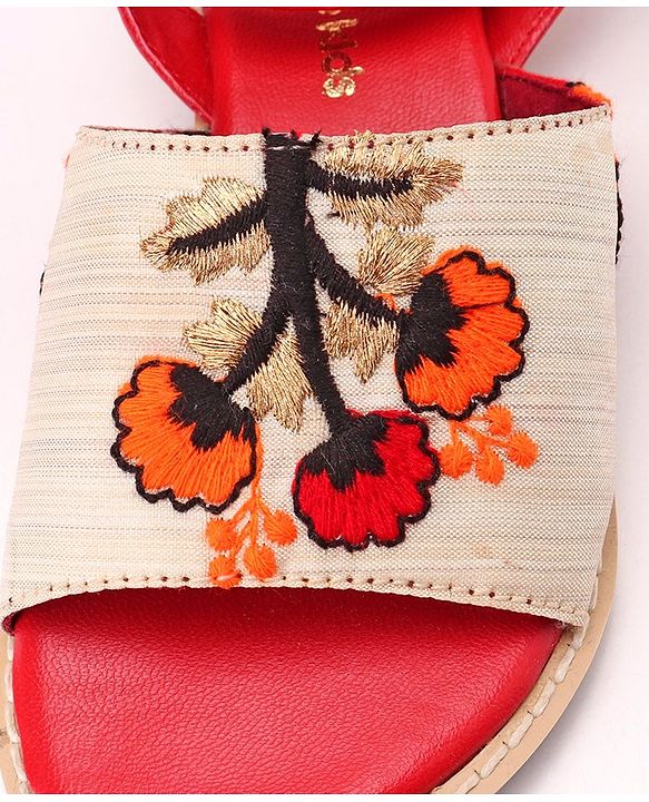 Pine Kids Ethnic Wear Sandals Floral Embroidery - Beige Brown