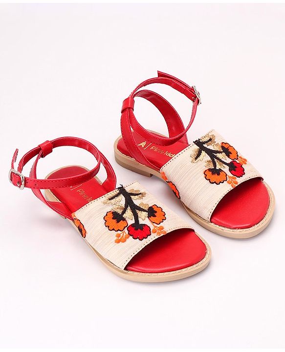 Pine Kids Ethnic Wear Sandals Floral Embroidery - Beige Brown