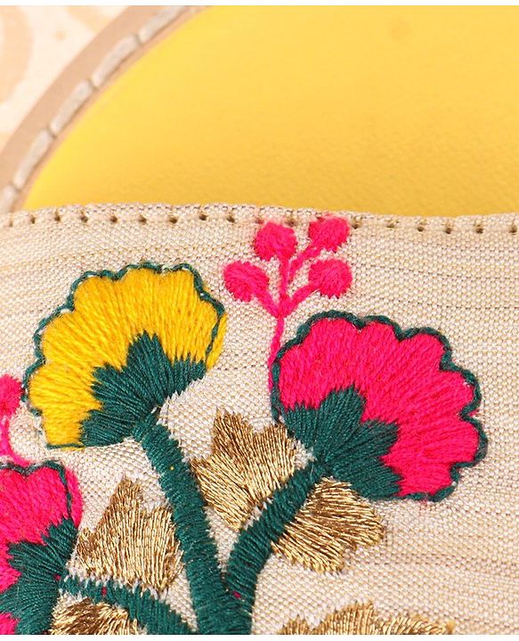 Pine Kids Ethnic Wear Sandals Floral Embroidery - Yellow