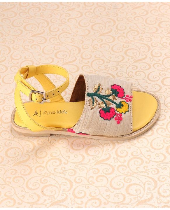 Pine Kids Ethnic Wear Sandals Floral Embroidery - Yellow