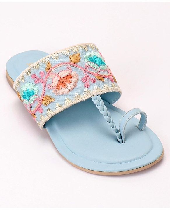 Pine Kids Ethnic Chappals Floral Embroidery - Blue