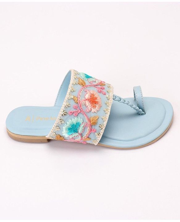 Pine Kids Ethnic Chappals Floral Embroidery - Blue