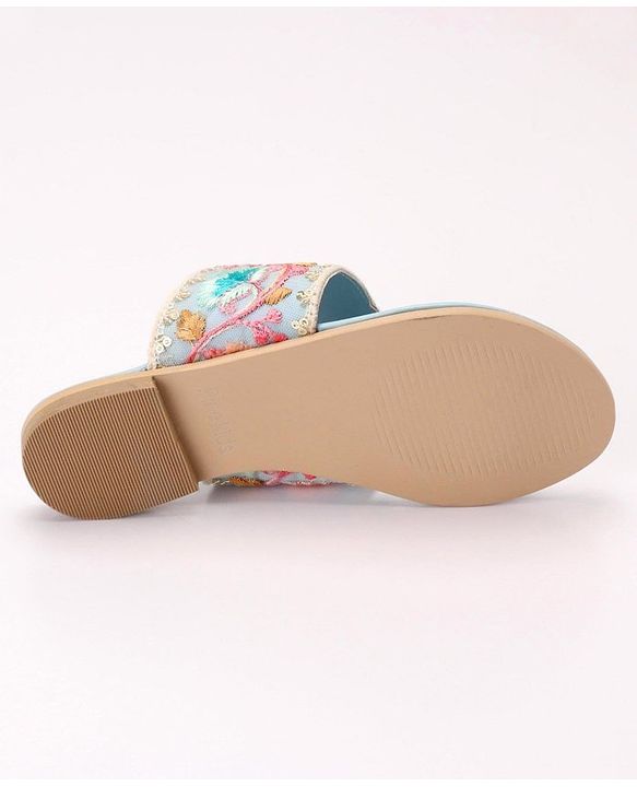 Pine Kids Ethnic Chappals Floral Embroidery - Blue