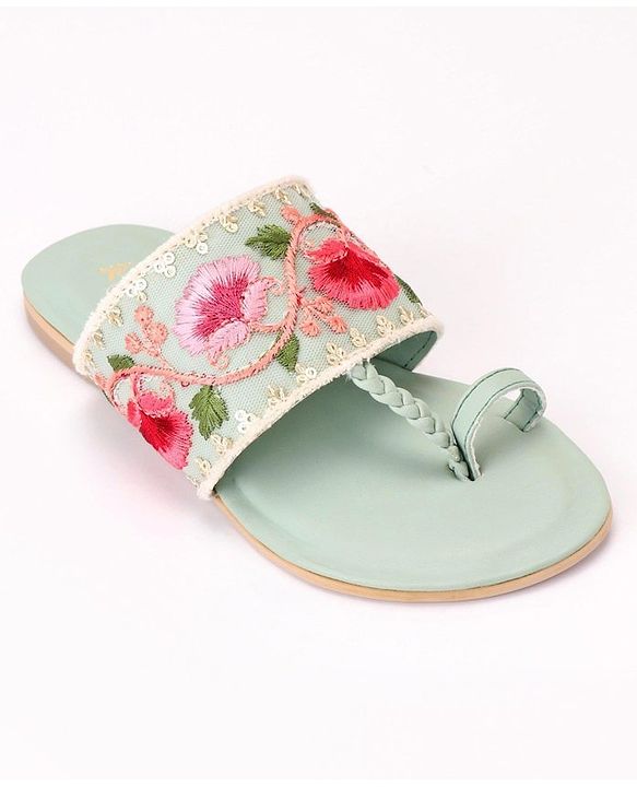 Pine Kids Ethnic Chappals Floral Embroidery - Blue