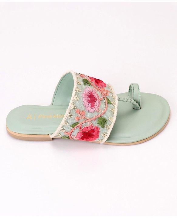 Pine Kids Ethnic Chappals Floral Embroidery - Blue