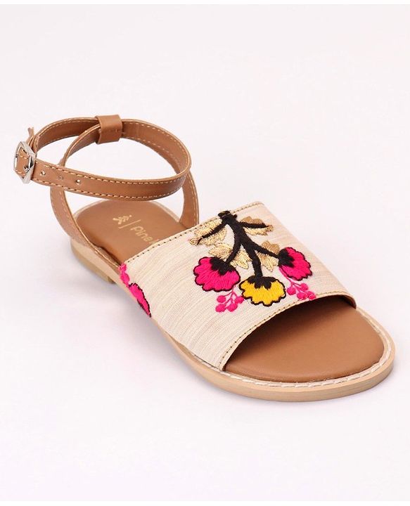 Pine Kids Ethnic Wear Sandals Floral Embroidery - Red