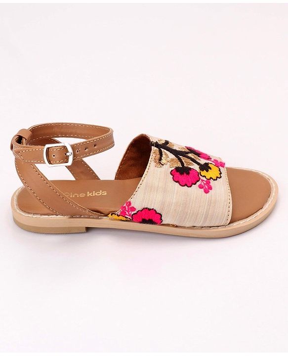 Pine Kids Ethnic Wear Sandals Floral Embroidery - Red