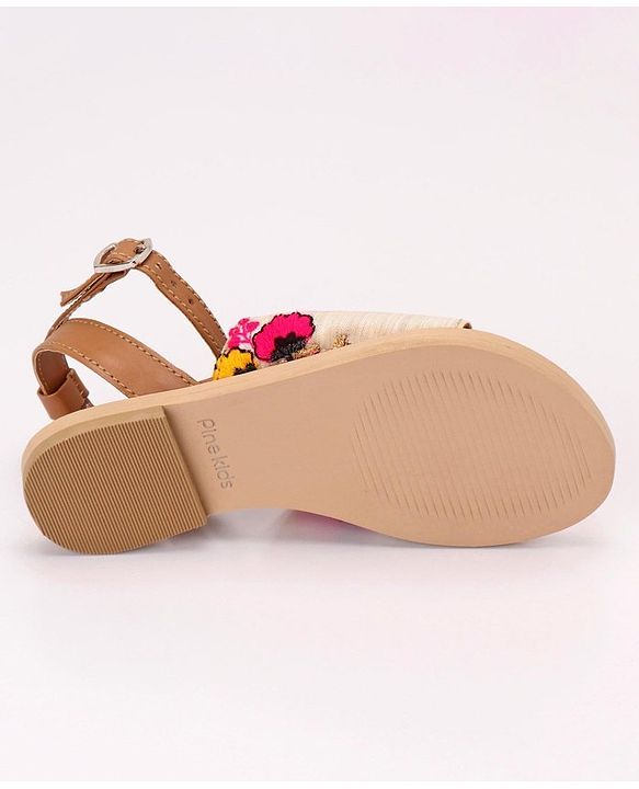 Pine Kids Ethnic Wear Sandals Floral Embroidery - Red