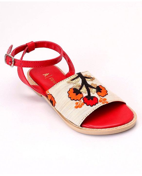 Pine Kids Ethnic Wear Sandals Floral Embroidery - Red