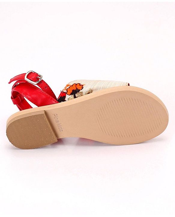 Pine Kids Ethnic Wear Sandals Floral Embroidery - Red