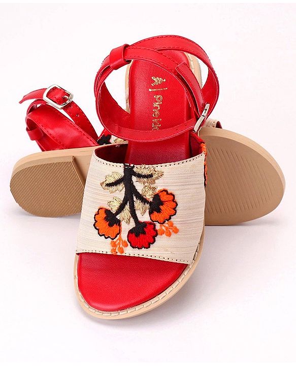 Pine Kids Ethnic Wear Sandals Floral Embroidery - Red