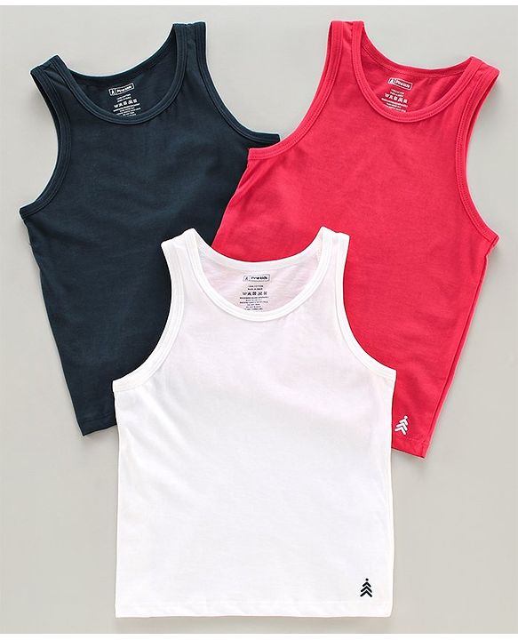Pine Kids Sleeveless Anti microbial & Biowash Vests Pack of 3 - Red Navy Blue White