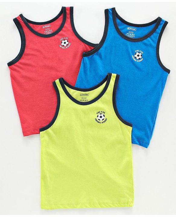 Pine Kids Sleeveless Anti Microbial and Biowash Vest Pack of 3 - Blue Green Red