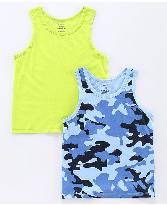 Pine Kids Sleeveless Anti microbial & Bio Wash Vest Pack of 2 - Green Blue
