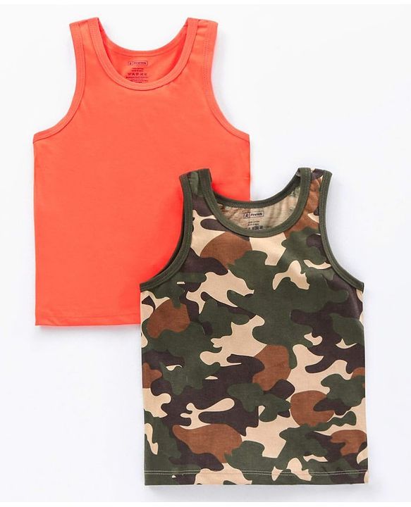 Pine Kids Anti Microbial & Biowashed Sleeveless Vests Pack of 2 - Orange Green