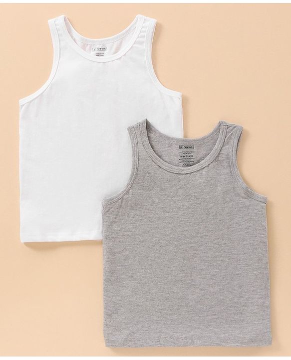 Pine Kids 100% Cotton Sleeveless Biowashed & Antimicrobial Vests Pack of 2 - Multicolor