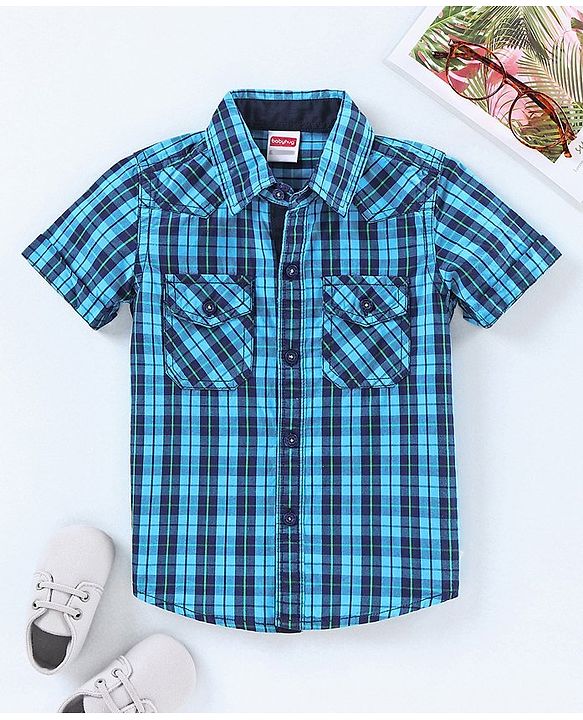 Babyhug Half Sleeves Check Shirt - Blue
