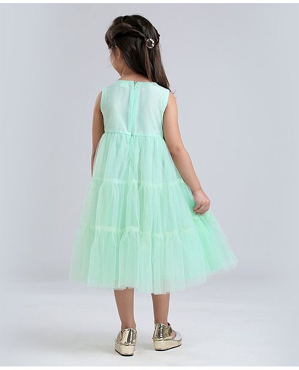 Babyhug Sleeveless Frock With Sequins - Mint Blue