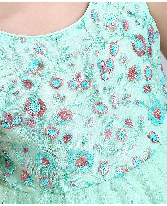 Babyhug Sleeveless Frock With Sequins - Mint Blue