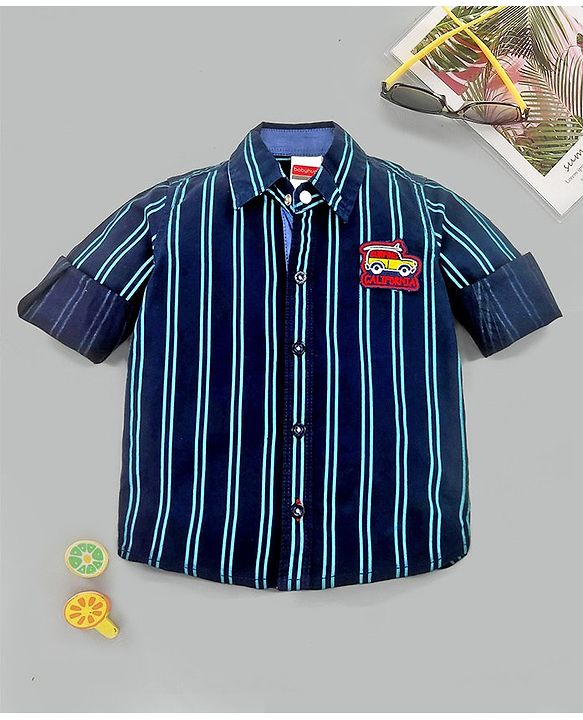 Babyhug Full Sleeves Shirt Striped - Navy
