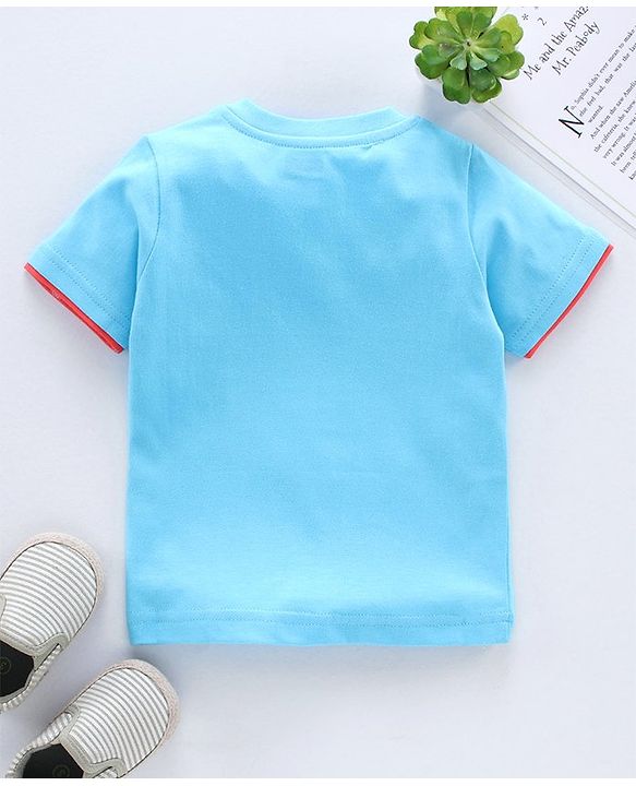 Babyhug Half Sleeves Biowashed Tee Shark Print - Blue