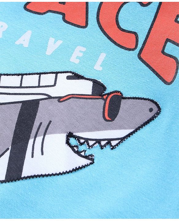 Babyhug Half Sleeves Biowashed Tee Shark Print - Blue