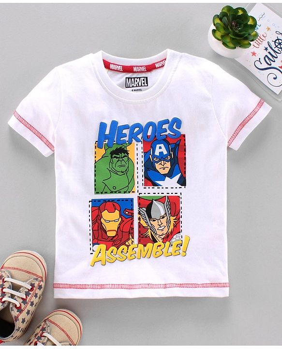 Babyhug Half Sleeves Biowashed T-shirt Marvel Print - White
