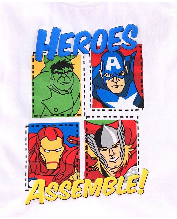 Babyhug Half Sleeves Biowashed T-shirt Marvel Print - White