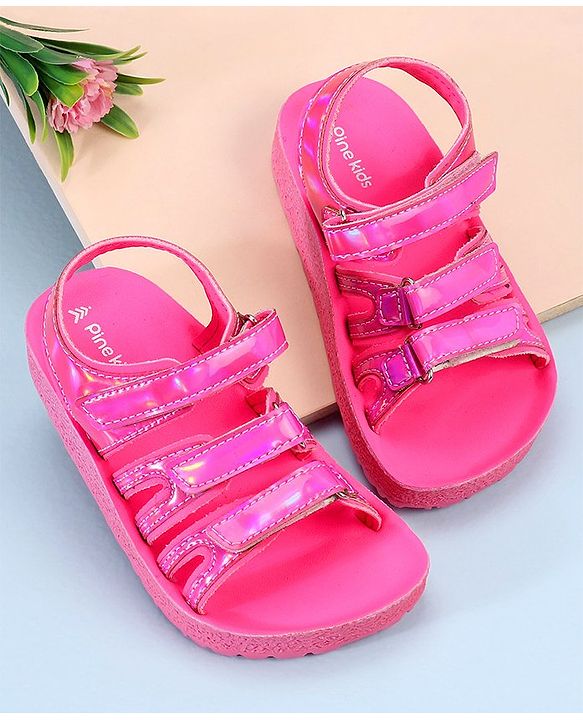 Pine Kids Party Wear Sandals With Velcro Closure - Pink